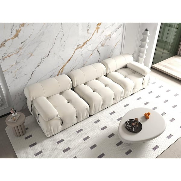 J&E Home 103.95 in. W Square Arm Velvet Rectangle Modular Free Combination Sofa in. Beige
