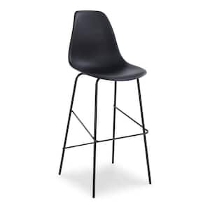 30 in. Black Low Back Metal Frame Barstool with Plastic Seat (Set of 2)
