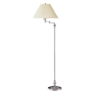 59 in. Nickel 1 Dimmable (Full Range) Swing Arm Floor Lamp for Living Room with Cotton Empire Shade