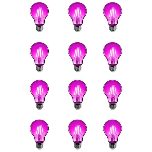 Feit Electric 25-Watt Equivalent A19 Dimmable Filament Pink Colored Glass E26 Medium Base LED Light Bulb (12-Pack)