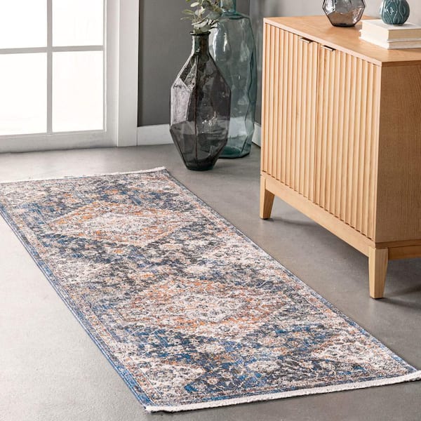 3 ft. x 8 ft. Blue Joline Faded Medallion Indoor Runner Rug