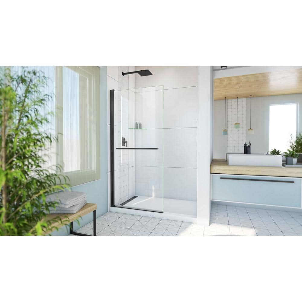 Aqua-Q Swing 72" Frameless Shower Door in Matte Black and Clear Glass