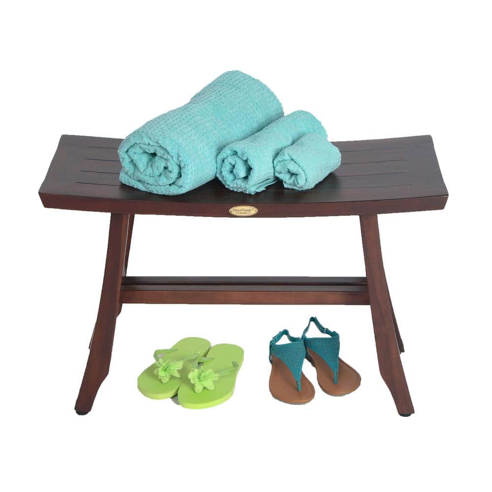 24" Wide Teak Wood Shower Stool with Crossbar