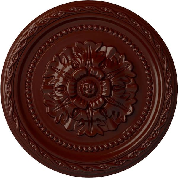 Ekena Millwork 1" x 11-1/2" x 11-1/2" Polyurethane Palmetto Ceiling Medallion, Brushed Mahogany