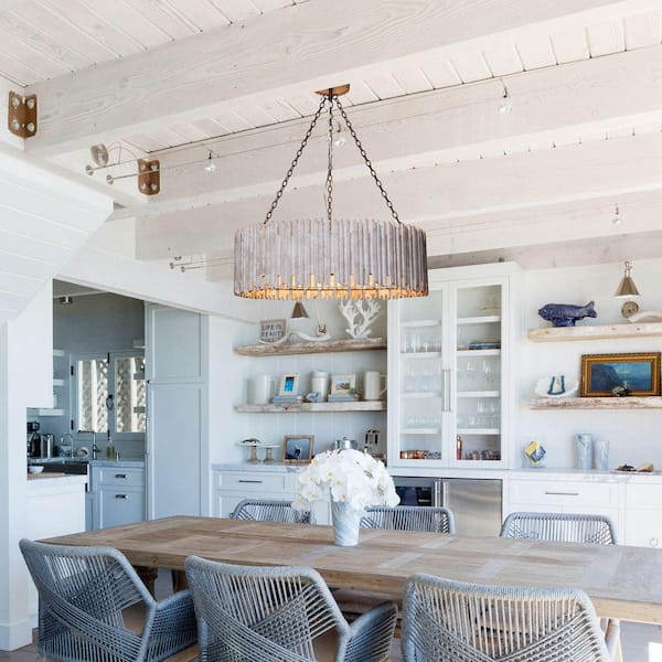 3-Lights Rustic Wood Shade Chandelier