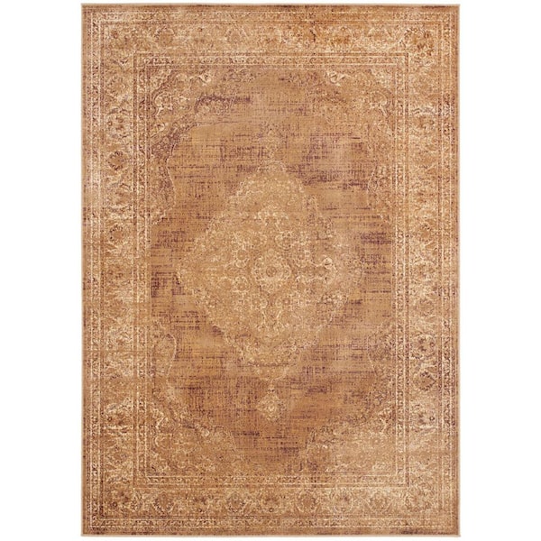 SAFAVIEH Vintage Taupe 9 ft. x 12 ft. Floral Border Medallion Area Rug