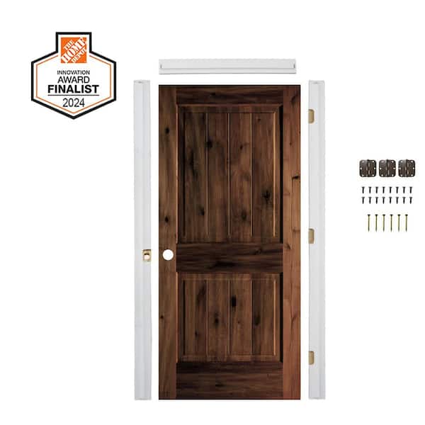 DIY 24 in. x 80 in. Alder Right-Hand Sq.Top VG RedMahogany Stain Wood Single Interior Door Kit w/ Quick Assemble Jamb
