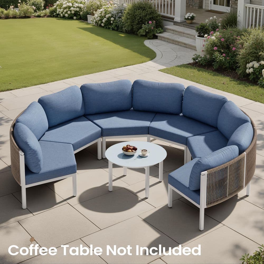 Weather-Resistant 3-Piece 6-Seats Aluminum Outdoor Sectional Set with Spectrum Denim Blue Cushions for Patio, Garden