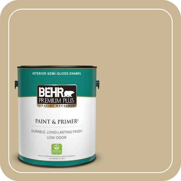 BEHR PREMIUM PLUS 1 gal. #MQ2-30 Spring Wheat Semi-Gloss Enamel Low Odor Interior Paint & Primer