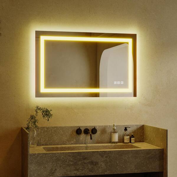 ORGANNICE 48 in. W x 30 in. H Rectangular Frameless LED Light Anti