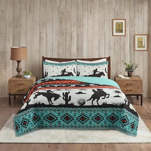 ME501 Southwestern Green/Multi Cowboy Queen Polyester Quilt Bedspread Set