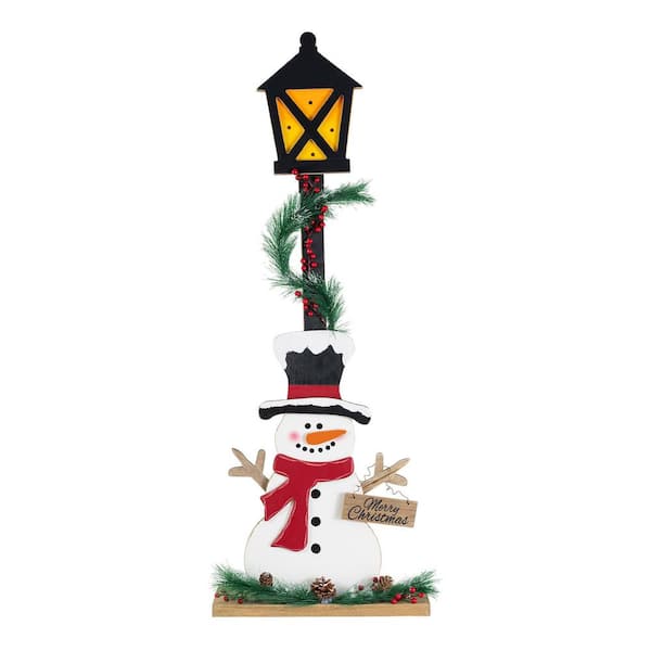36.75 in. H Lighted Christmas Wood Snowman with Lamp Porch Decor with Timer (KD)