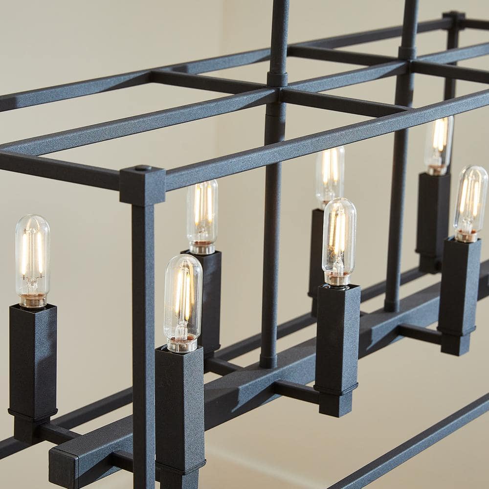 Olympus Textured Black 8-Light Linear Pendant with Satin Nickel Accents