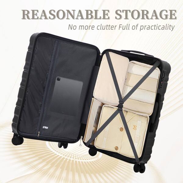 Tatahance 3-Piece Black ABS Hardside Spinner Luggage Set with TSA