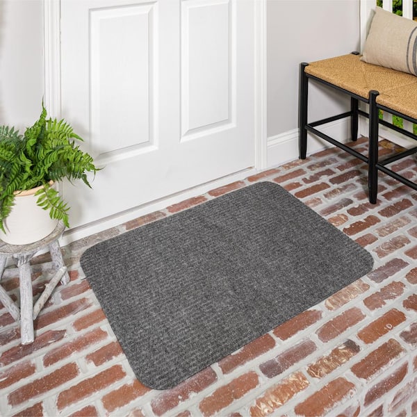 Striped Utility Mat Grey Indoor/Outdoor 24 in. x 36 in. Utility Door Mat