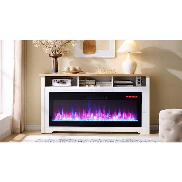 60 in. Freestanding Electric Fireplace TV Stand Fits TV's Up to 70 in. in Cream White