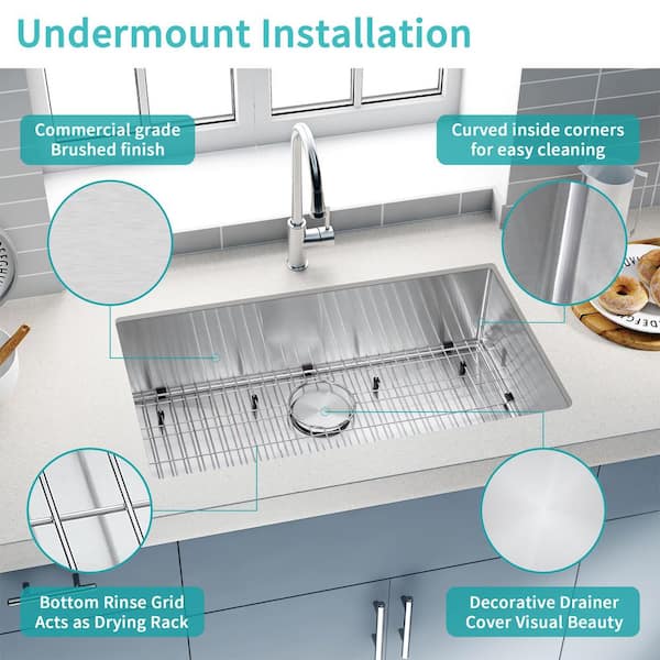 32 in. Undermount Single Bowl 18-Gauge Stainless Steel Kitchen Sink with  Faucet