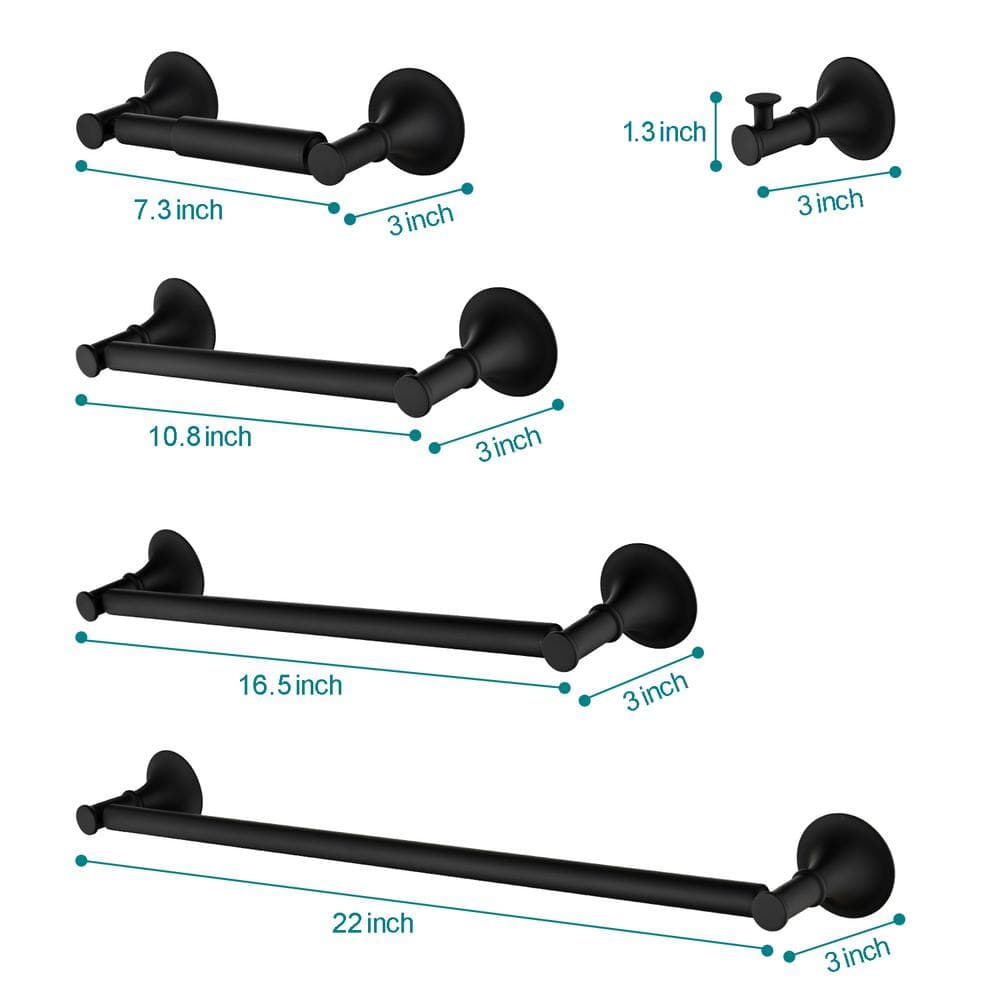 Matte Black 6-Piece Brass Bathroom Hardware Set