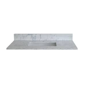 37 in. W x 22 in. D Engineered Stone composite Vanity Top in White with White Rectangular Single Sink and Backsplash