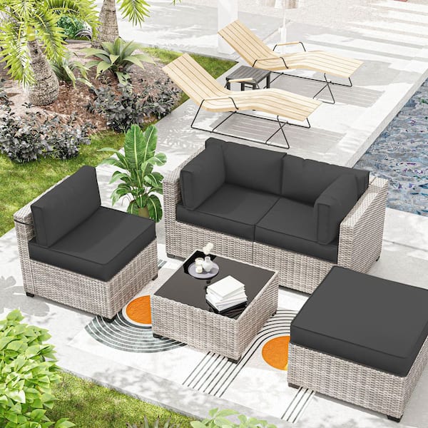 25.6 in. x 25.6 in. x 4 in. (9-Piece) Deep Seating Outdoor Sectional Cushion Grey
