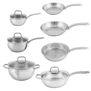 Belly Shape 12-Piece 18/10-Stainless Steel Cookware Set with Glass Lid