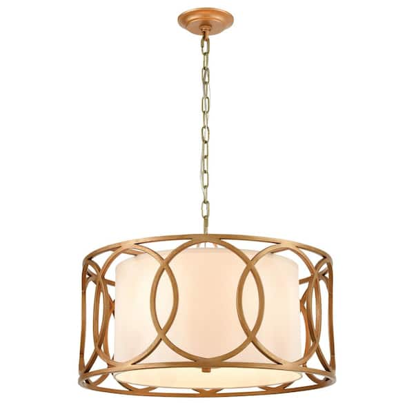 Titan Lighting Rollins 22 in. Wide 4-Light Golden Silver Chandelier with Fabric Shade