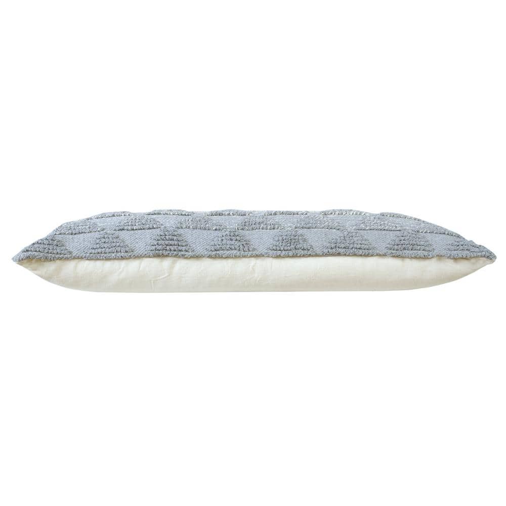 Heathered Gray and Off-White Geometric Cotton Lumbar Pillow