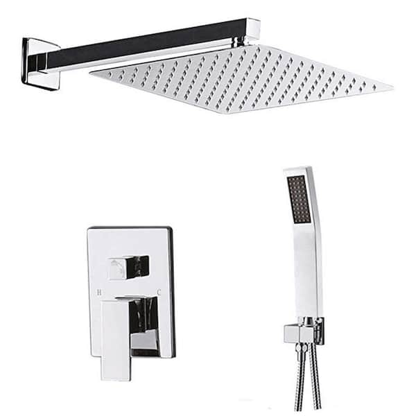 FORCLOVER Single Handle 1-Spray Shower Faucet 1.8 GPM with Pressure Balance and 10 in. Rainfall Shower Head in Chrome