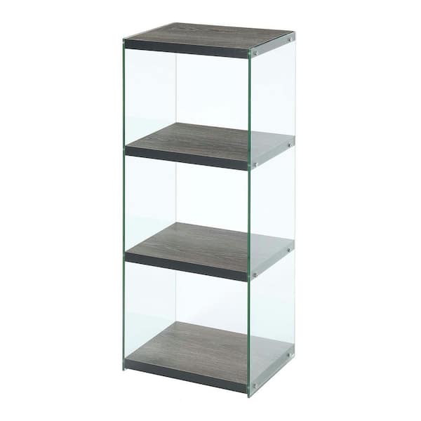 Convenience Concepts SoHo 40.75 in. H Weathered Gray/Glass 4-Shelf Accent Tower Bookcase