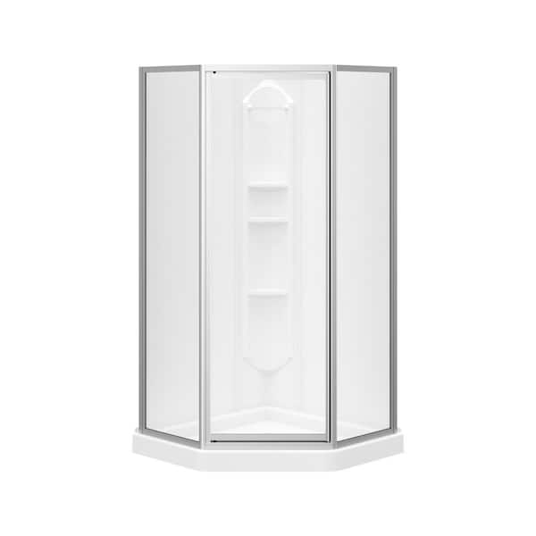 Summit 38 in. x 38 in. x 72 in. Center Drain Corner Shower Kit in White with Frameless Door in Chrome