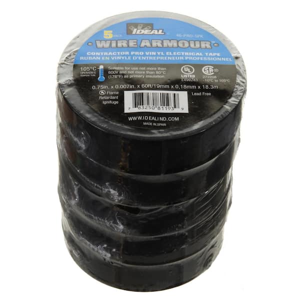 IDEAL Wire Armour 3/4 in. x 60 ft. x 0.007 in. Contractor Pro Vinyl Tape, Black (5-Pack)