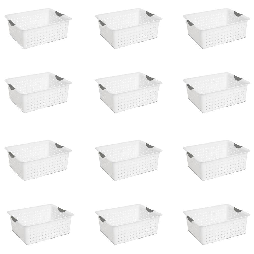 64 Qt. Large Ultra-Plastic Storage Bin Organizer Basket in White (12-Pack)