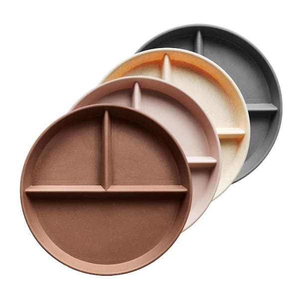 4 PCS 9 in. Earth Tone Unbreakable Divided Plates for Kids Adults, Dishwasher and Microwave Safe Compartment Plate