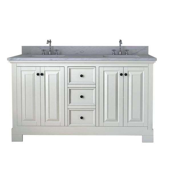 Alya Bath Richmond 60 in. W x 22 in. D Double Vanity in White with Marble Vanity Top in White with White Basi