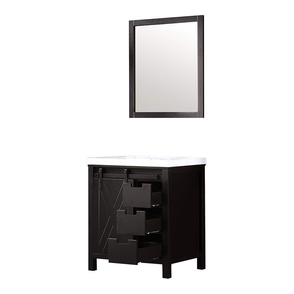 Marsyas 30" Brown Vanity with White Quartz Top and Mirror