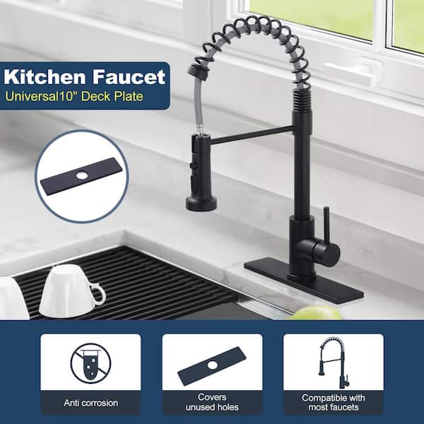 10 in. x 2.44 in. x 0.33 in. Stainless Steel Kitchen Sink Faucet Hole Cover Deck Plate Escutcheon in Matte Black