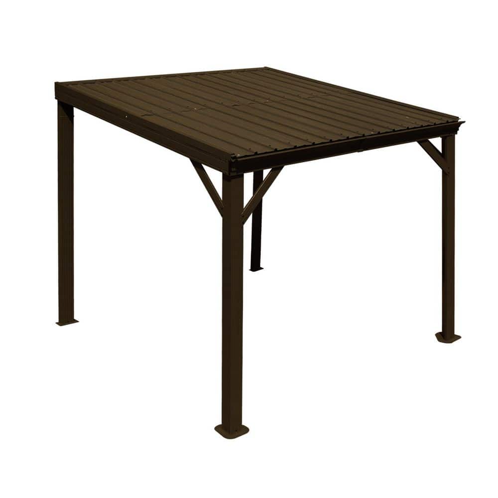 8 ft. x 8 ft. Brown Wall Mounted Gazebos Pergola with Drainage System, Hardtop Patio Shelter for Deck, Porch, Backyard price history on PriceWatchPro
