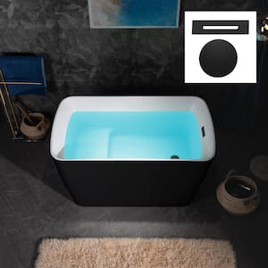 Cube 48 in. x 27.5 in. Acrylic Flat Bottom Soaking Bathtub with Reversible Drain in Black with Matte Black