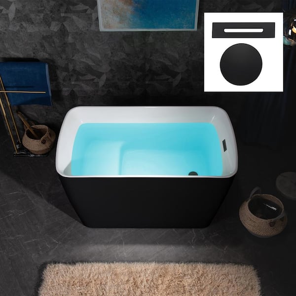 WOODBRIDGE Cube 48 in. x 27.5 in. Acrylic Flat Bottom Soaking Bathtub with Reversible Drain in Black with Matte Black