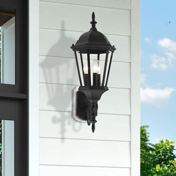 Hathshire 3 Light Textured Black Outdoor Wall Lantern