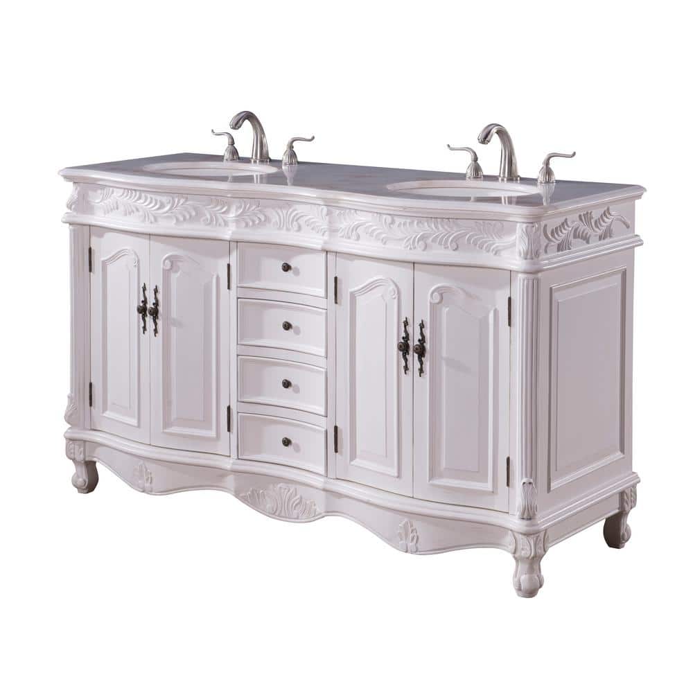 Timeless Home 60 in. W x 22 in. D x 36 in. H Double Bathroom Vanity in Whit