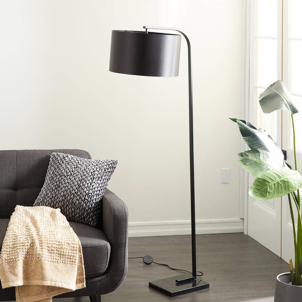 Elegant Matte Black Metal Floor Lamp with Marble Base