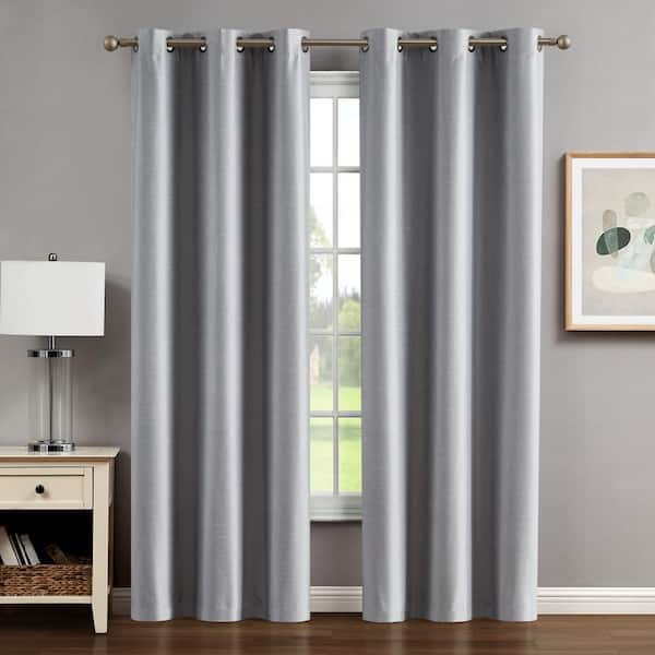 CREATIVE HOME IDEAS Brea Light Grey Tiebacks Blackout Grommet Curtain - 38 in. W x 84 in. L (2-Panels and 2-Tiebacks)