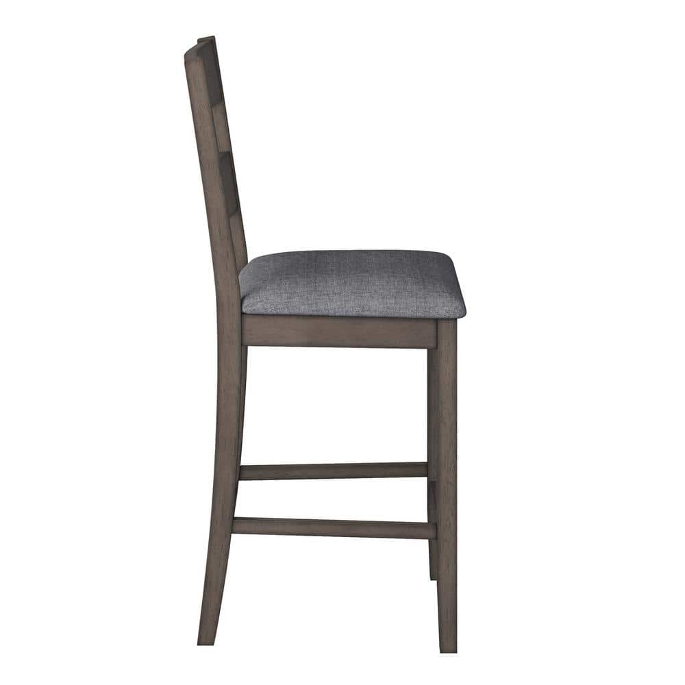 Set of 2 Gray Upholstered Wood Counter Height Side Chairs