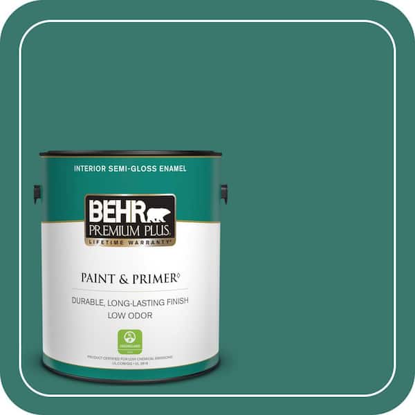 BEHR PREMIUM PLUS 1 gal. #490D-7 Greensleeves Semi-Gloss Enamel Low Odor Interior Paint & Primer
