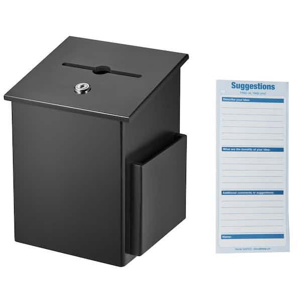 AdirOffice Squared Wood Locking Suggestion Box, Black with Suggestion Cards