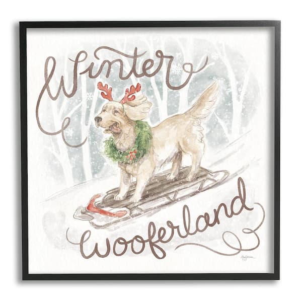 Stupell Industries Winter Wooferland Dog by Mary Urban 1-Piece Framed Graphic Print Animal Poster Art Print 12 in. x 12 in.
