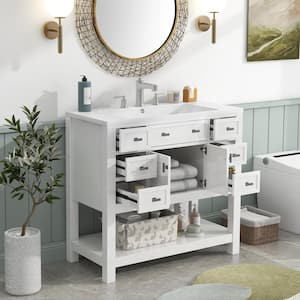 36 in. W x 18 in. D x 34.1 in. H Freestanding Bath Vanity in White with White Resin Top