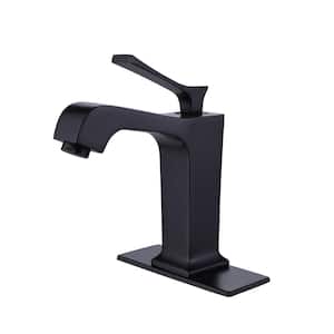 Single Handle Single Hole Bathroom Faucet with Deckplate Included Brass Bathroom Sink Basin Faucets in Matte Black