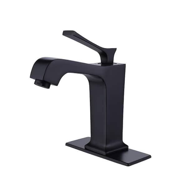 FLG Single Handle Single Hole Bathroom Faucet with Deckplate Included Brass Bathroom Sink Basin Faucets in Matte Black